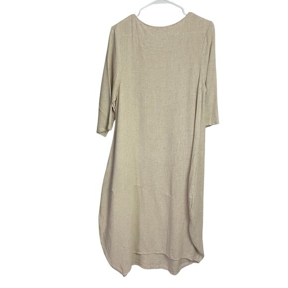 Anysize Lantern Dress Womens S Beige Linen Blend 3/4 Sleeve Pockets Lagenlook - Picture 3 of 9